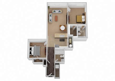 The Galileo Two Bed Two Bath Floor Plan at Renaissance at the Power Building, Ohio